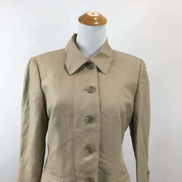 TAHARI Arthur S Levine Petite Beige Linen Blend Flap Pockets Blazer Jacket - Picture 5 of 8